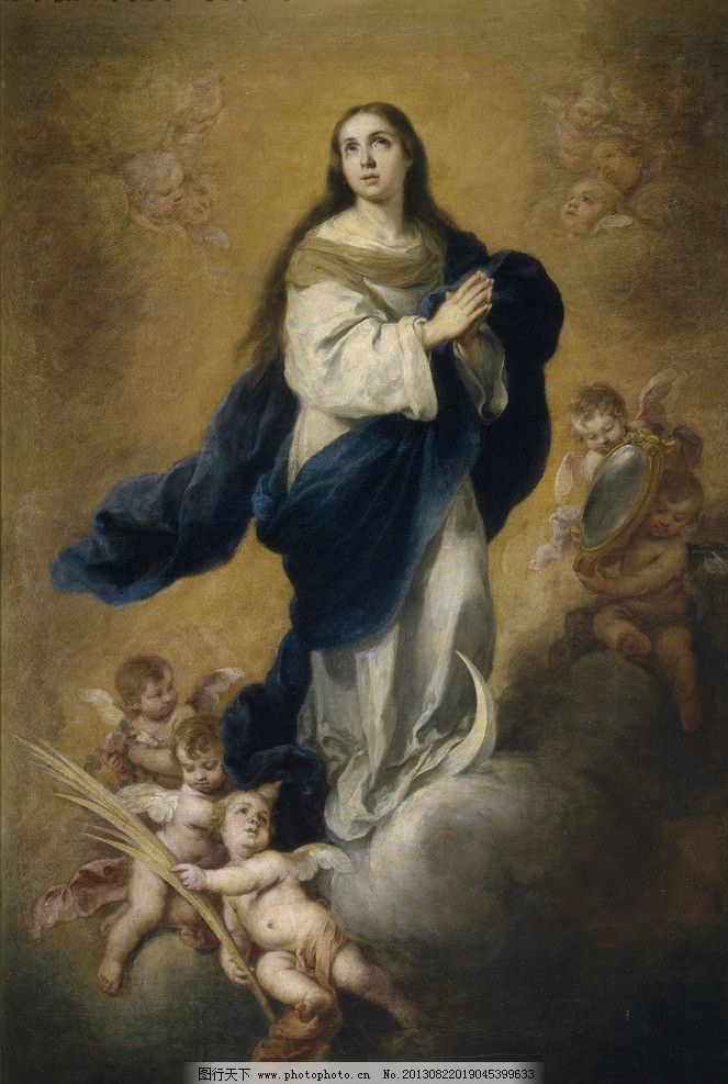 圣母頌小天使油畫圖片
