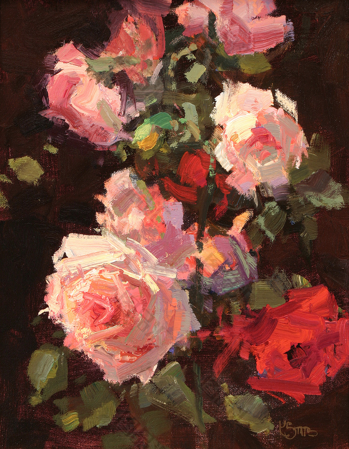 粉色筆觸玫瑰油畫素材